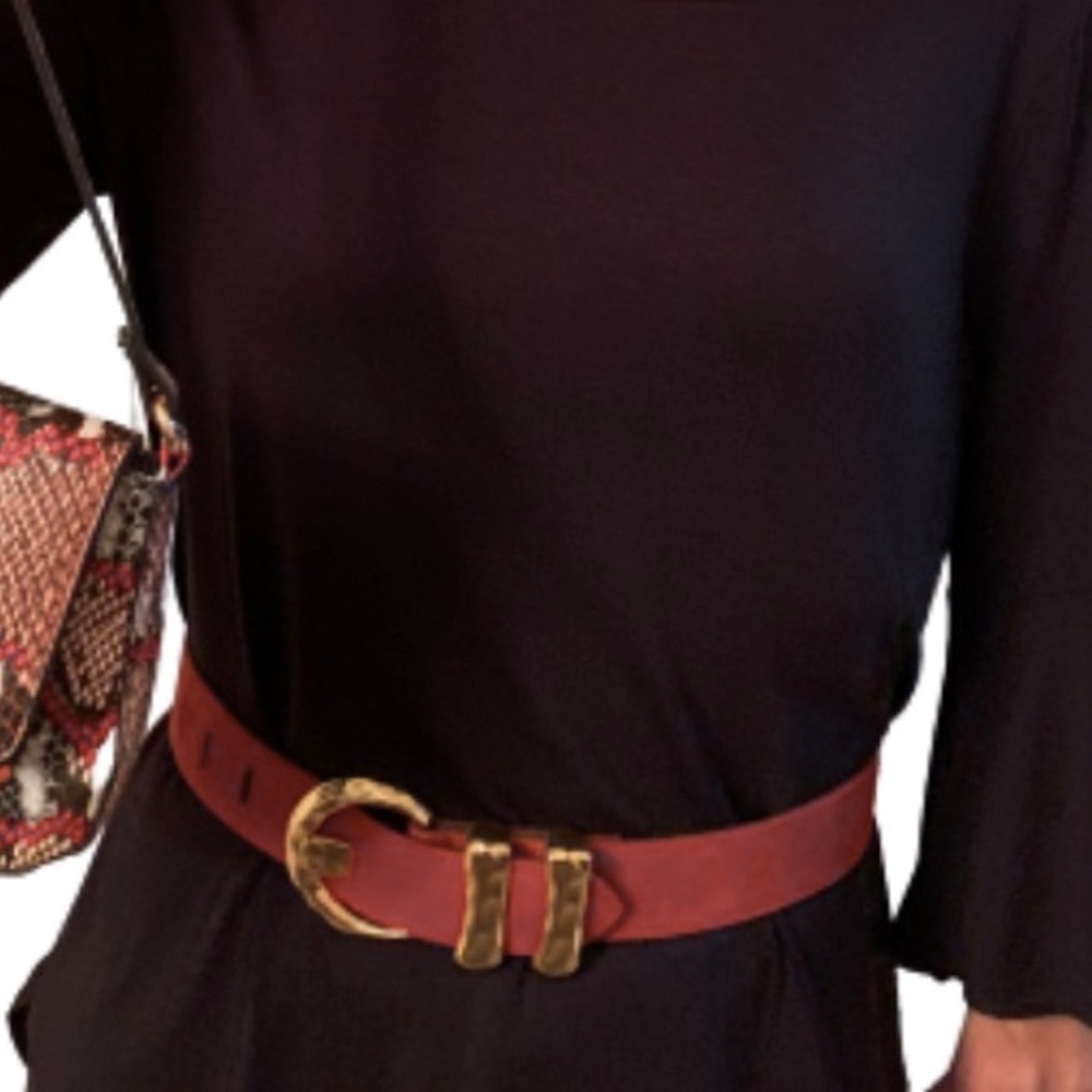 Express burnt orange leather belt gold buckle EUC - Picture 4 of 8